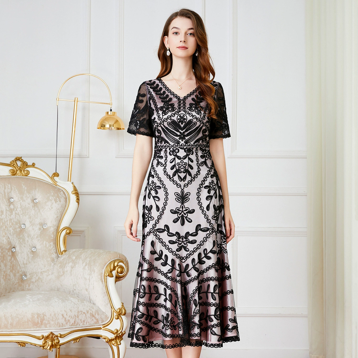 Летняя мини-юбка для мамы, свадебное платье, с коротким рукавом, plus size, с вышивкой, оптом