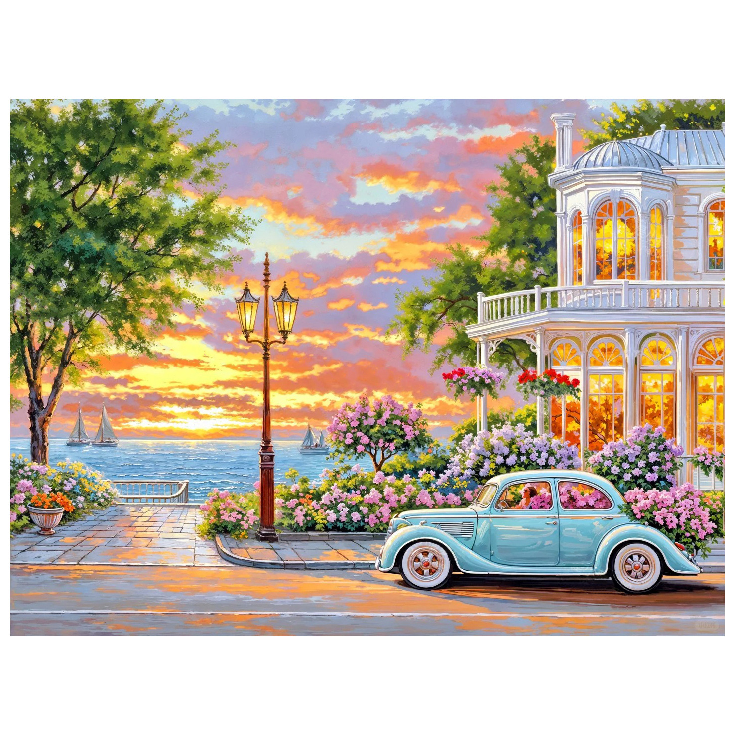 Diamante 5D dibujo de paisaje lleno de diamante cómic cabina bordado de diamantes diy redondo bordado de diamantes dibujo de diamantes a mano decoración para el hogar