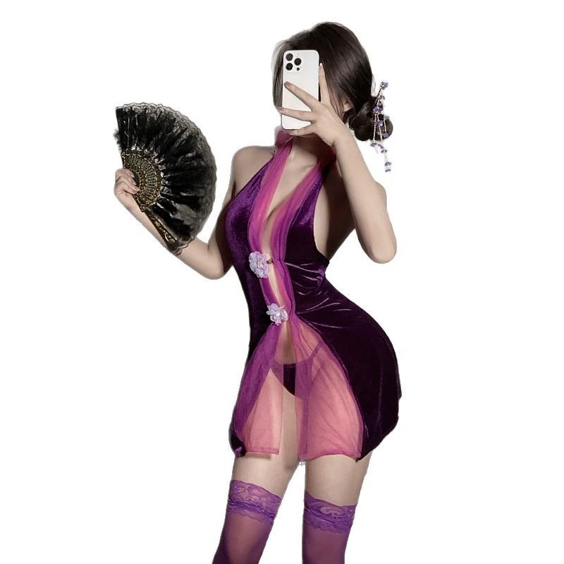 梵花里 Новый продукт Jiaohua Youmeng бархатное платье cheongsam сексуальное нижнее белье чистое желание голая прозрачная не требуется снимать искушение 1019