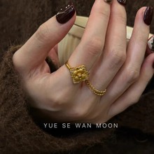 中古神韵拉丝金四叶草菱形方块戒指女新款开口食指戒指不掉色指环