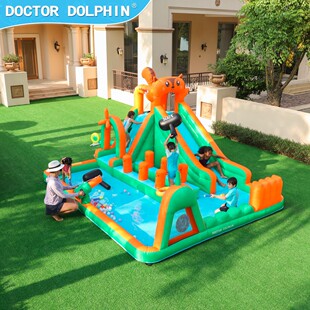 Doctor Dolphin Large Inflatable Trampoline Naughty Castle Outdoor Large Children's Water Slide Amusement Equipment Manufacturer Direct Sales
