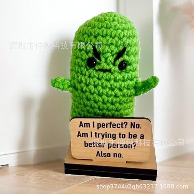 Angry Punk Cross-border New Handmade Crochet Emotional Support Cucumber Doll Gift for Friends