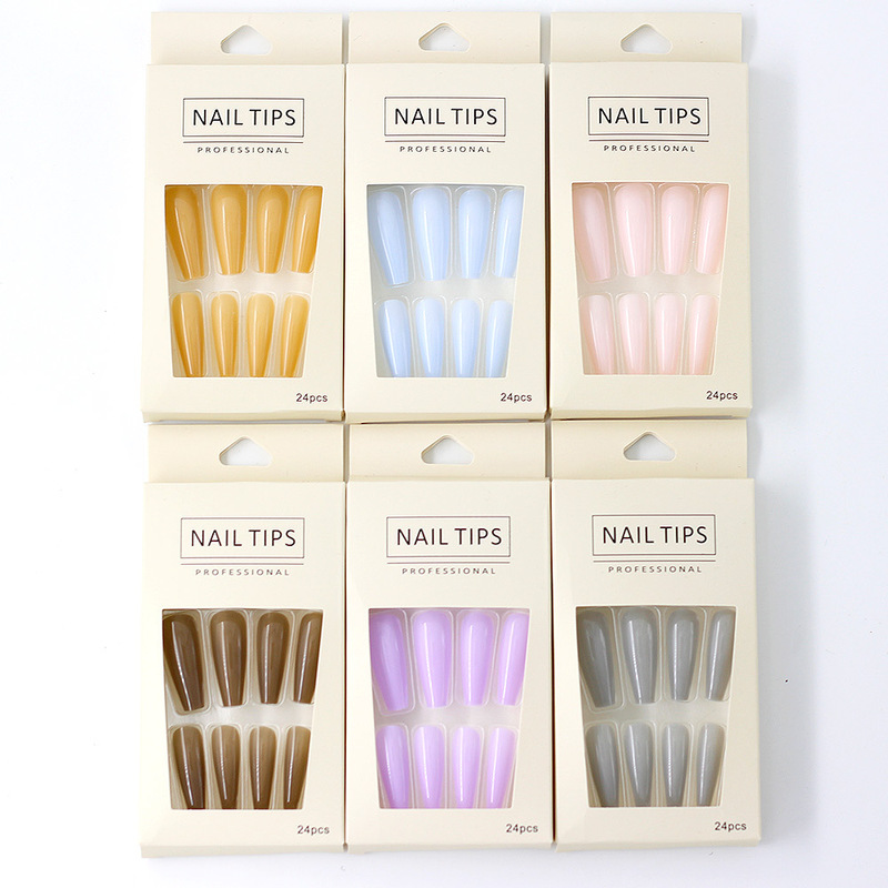 Factory Direct seamless solid color nude wear nail European and American jelly coffin fake nail nail nail finished nail piece wholesale