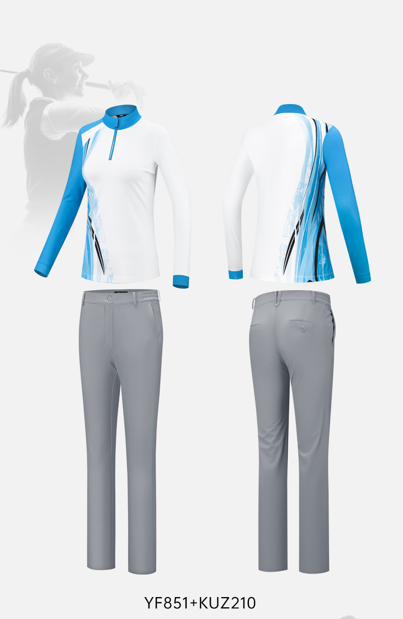 Áo polo dài tay đồng phục golf in logo miễn phí — Bộ đồ caddie nữ [Quần trên màu xanh nhạt] YF848 KUZ210/209, Bộ đồ caddie nữ [quần áo màu xanh nhạt] YF851 KUZ210/209, Bộ đồ cùng mẫu cho nam tùy chỉnh, Bộ đồ caddie nữ [quần áo màu xanh] YF850 KUZ210/209 chi tiết 58