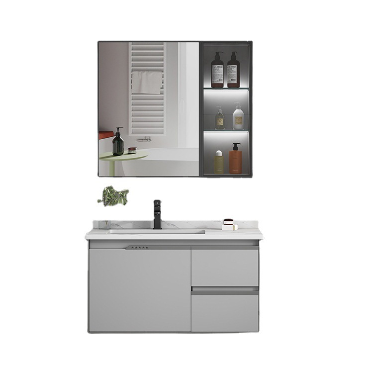 Moderno minimalista espacio de aluminio baño lavabo gabinete combinación lavabo del baño Placa de roca lavabo inteligente espejo del baño gabinete