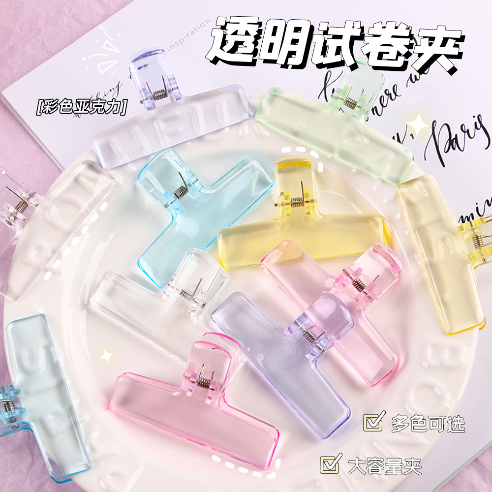 Clipe de ácido transparente de aluminio ins lindo papel de prueba de goma de goma almacenar clipe de cola larga información de facturas de mano