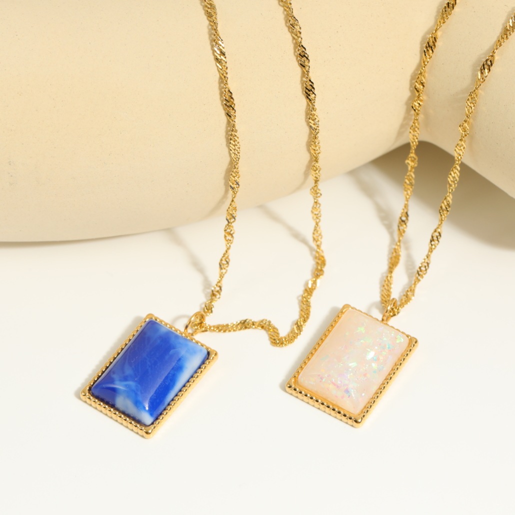 Fashion Solid Color Square Artificial Gemstone Stainless Steel Necklace display picture 4