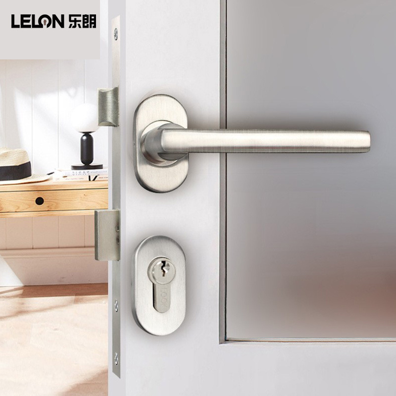 Cerradura de Puerta Batiente de Aleación de Aluminio para Comercio Exterior con Manija Dividida de Acero Inoxidable, Cerradura de Perfil Estrecho, Cerradura de un Solo Punto, Cerradura de Manija de Doble Cara.