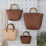 简约复古风单肩包竹把手塑编包大容量通勤托特包百搭女式手提包