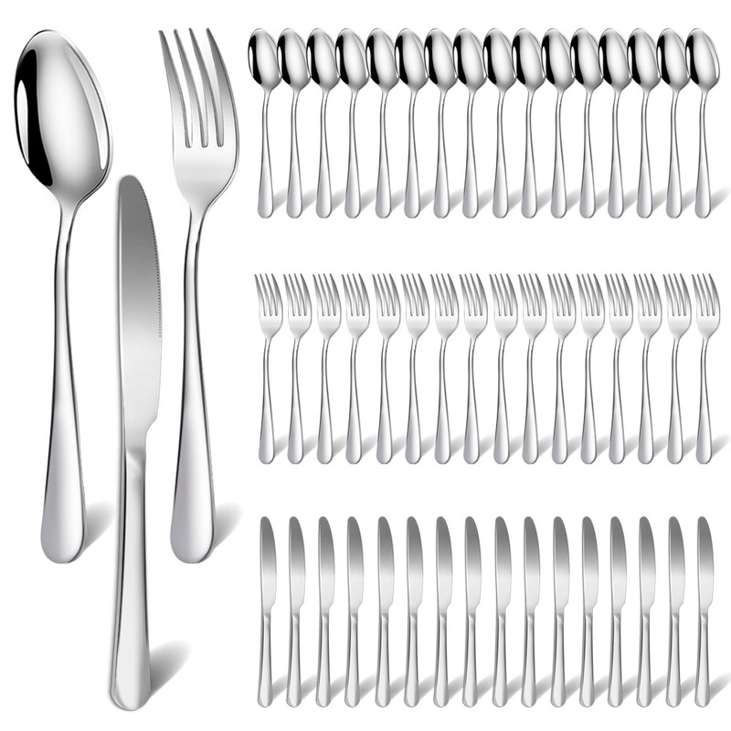 Amazon stainless steel tableware set 48-piece kitchen dinner family restaurant silver meal knife fork spoon 16 person