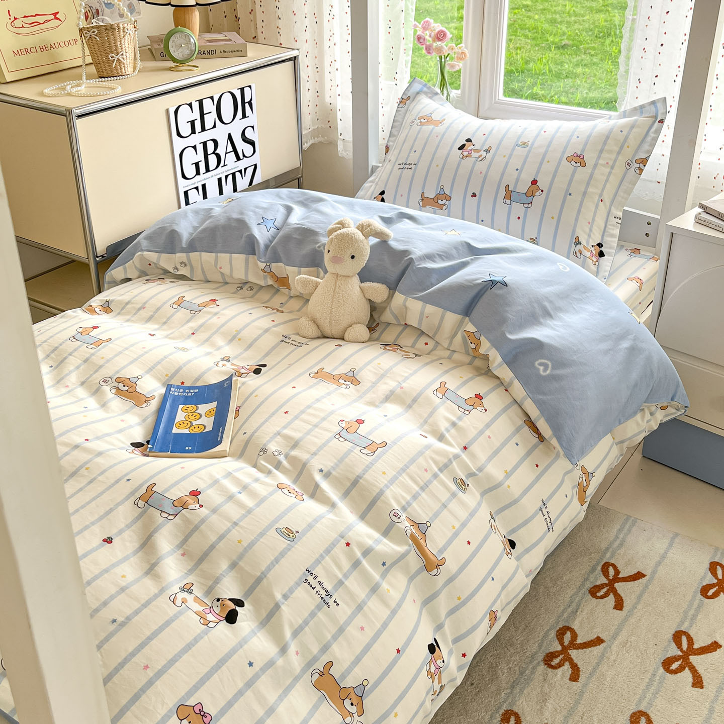 Dormitorio universitario traje de tres piezas de algodón puro 2025 nueva sábana individual de dibujos animados edredón sábana ropa de cama