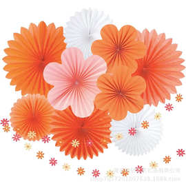 跨境纸扇花套装节目演出用折扇花生日派对折纸扇花朵纸扇花