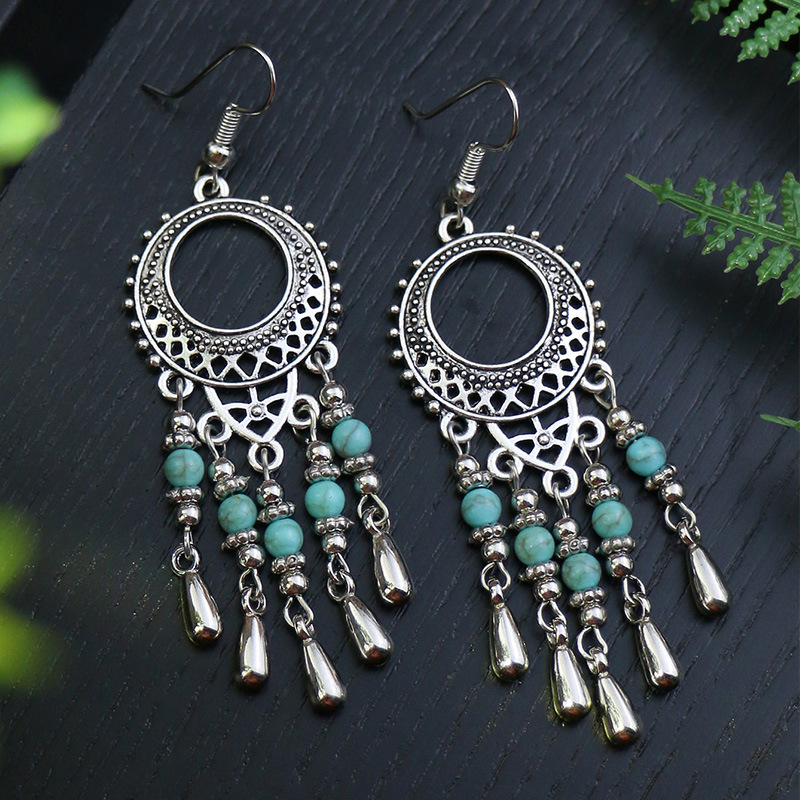 1 Pair Hip-Hop Retro Water Droplets Inlay Zinc Alloy Turquoise Drop Earrings display picture 4