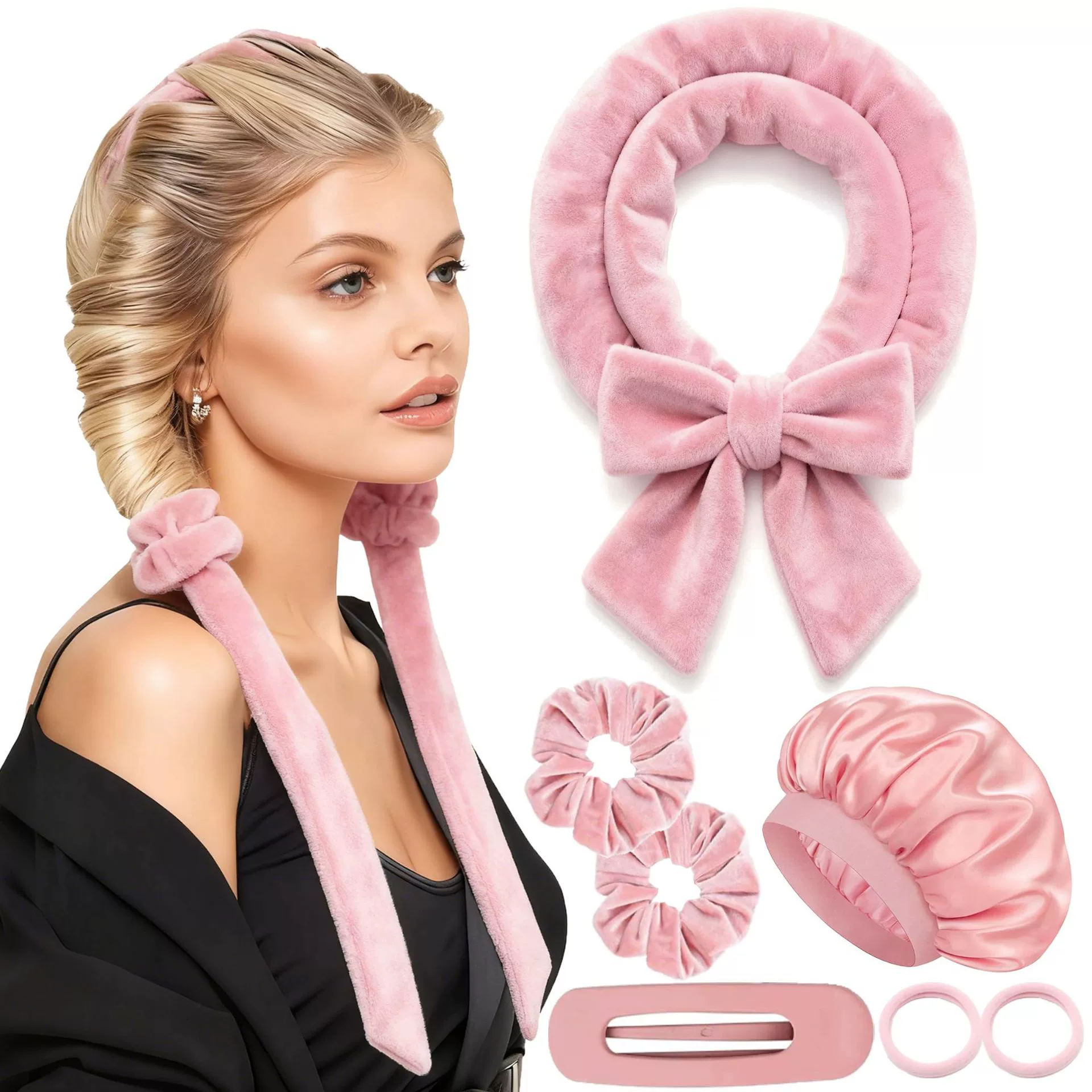 Harmless soft curly hairgrip with bow, (Cross-border trading), no hair damage, high-quality style
