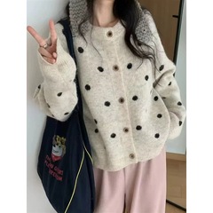 波点针织开衫毛衣女2025新款秋冬宽松休闲慵懒风针织衫外套女上衣