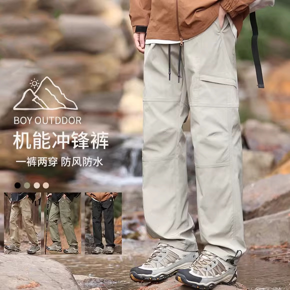 Mountain Style Men's Softshell Pants 2025 Spring and Autumn New Outdoor Hiking Waterproof Cargo Straight High Street Paratrooper Long Pants