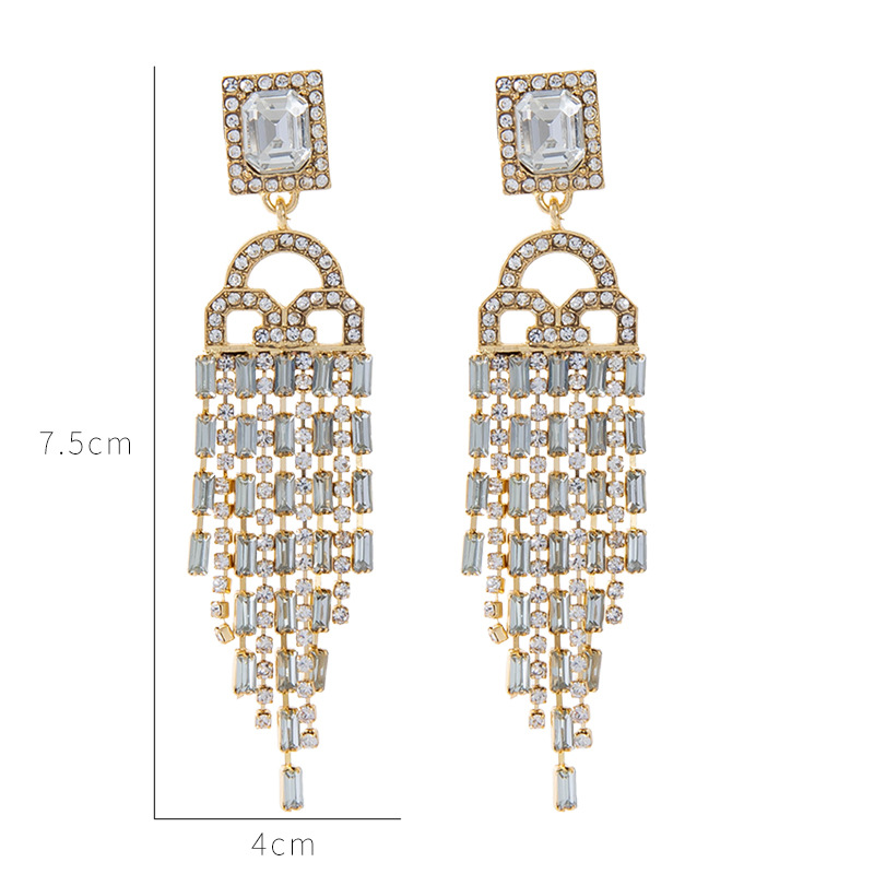 2021 New European And American High-key Dignified Tassel Hipster Luxury Hot Earrings Trendy Earrings Alloy Colorful Crystals Long display picture 10