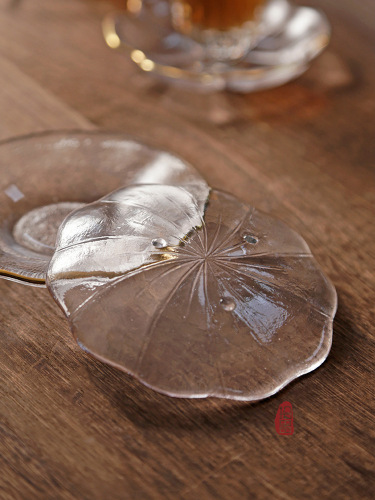 Transparent Hammered Glass Saucer, Gongfu Tea Set Tea Cup, Small Tea Cup, Tea Tray, Heat Insulating Tea Ceremony Mat, Chinese Zen Style