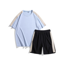 休闲套装男夏季新款潮流撞色短袖短裤情侣两件套宽松运动服男女T
