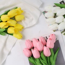 郁金香仿真花婚礼假花花束拍摄道具家居客厅装饰PU仿真花批发
