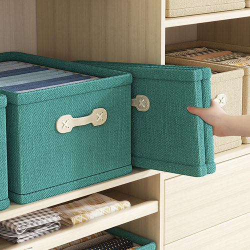 Cotton and Linen Clothing Storage Box, Foldable, No Lid Wardrobe Organizer, Storage Box with Handles, Panties and Underwear Storage Box