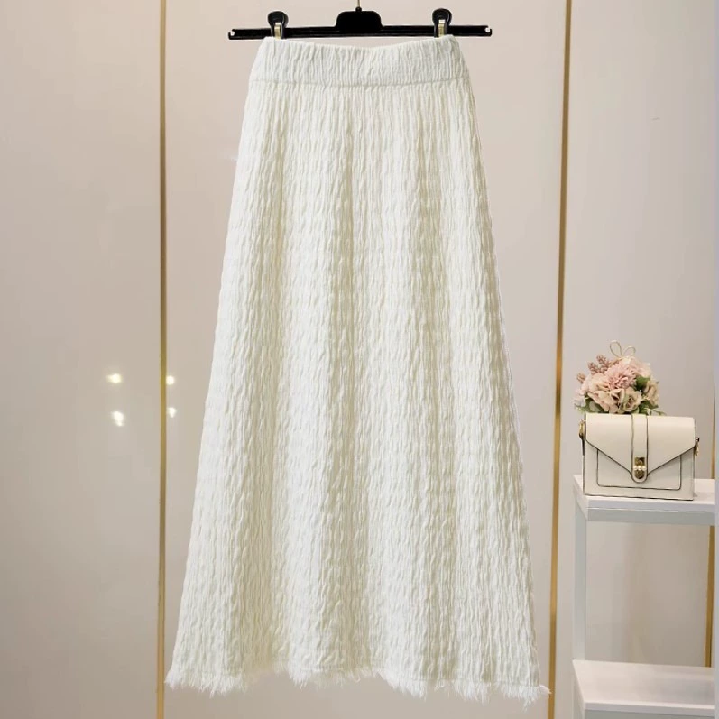 Вязаная юбка средней длины из порошковой пряжи для женщин, осень и зима, новая юбка с высокой талией, грушевидное платье с кисточками для женщин