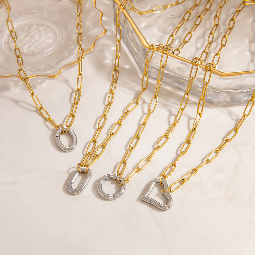 11g Weight PVD Coated Real Gold Plated Geometric 304 Stainless Steel Elegant Lady Affordable Luxury Style Waterproof Non Tarnish 304 Stainless Steel Heart Clasp Closure Pendant Necklace