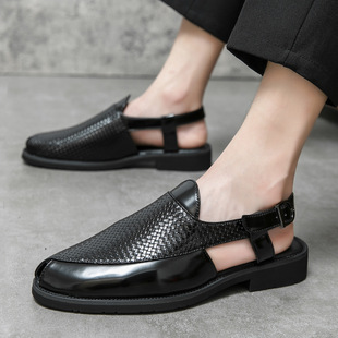 Fashionable Woven Leather Sandals Cross-Border Large Size Men's British Summer Breathable European and American Buckle Sandals Men's Breathable Non-Slip