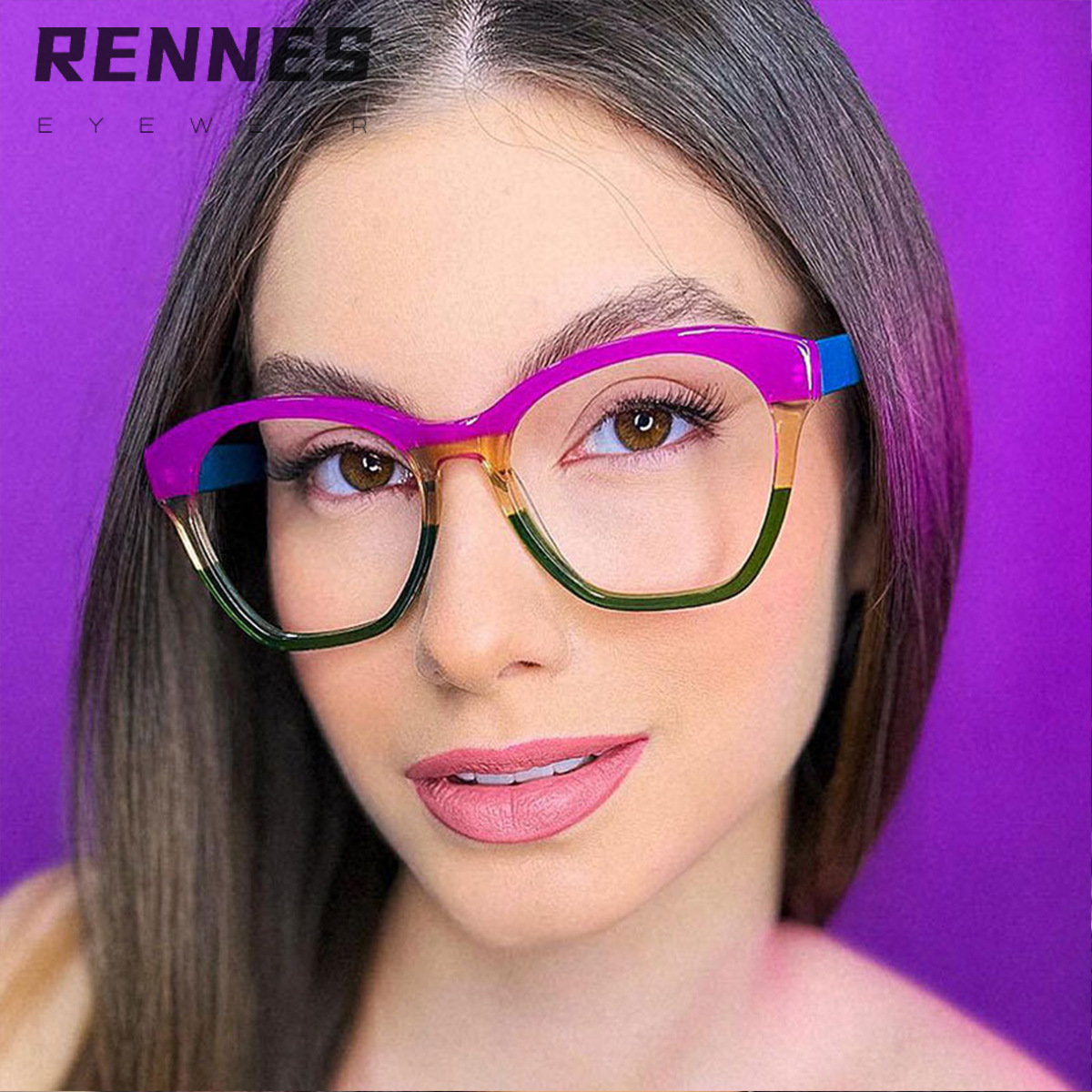 2024 nuevo marco de gafas TR90 transfronterizo color de contraste ojo de gato espejo plano anti-luz azul ins mismo marco de miopía