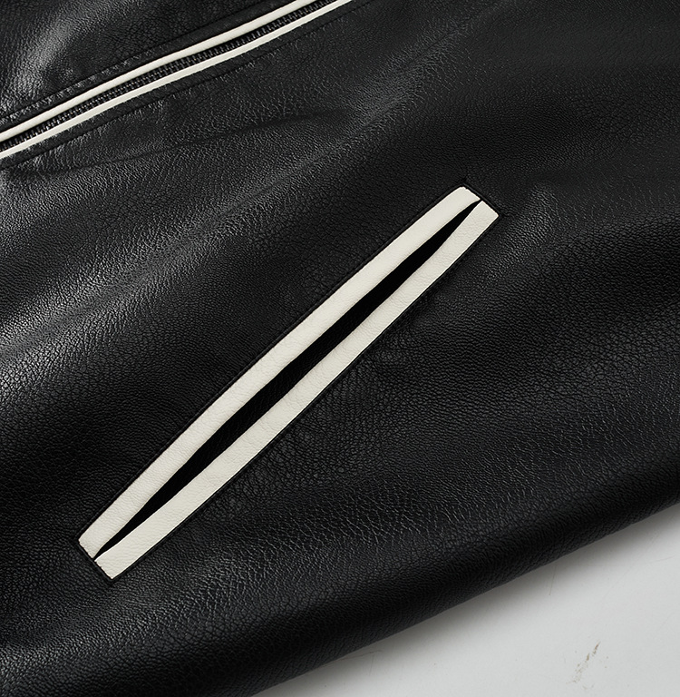 Herr bikerjacka i konstläder slim fit med ståkrage_voghion.com