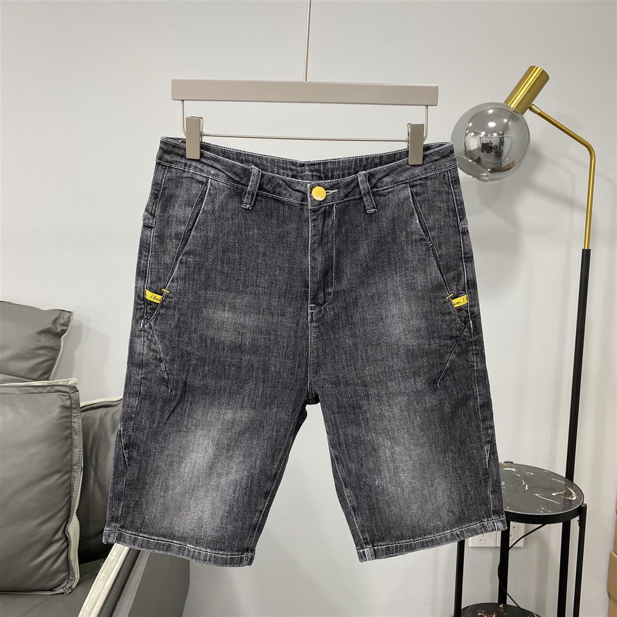 Short en jean délavé élastique Ash pour hommes, marque tendance d'été, mince, nouveau, polyvalent, coupe slim, populaire, version coréenne cinq_voghion.com