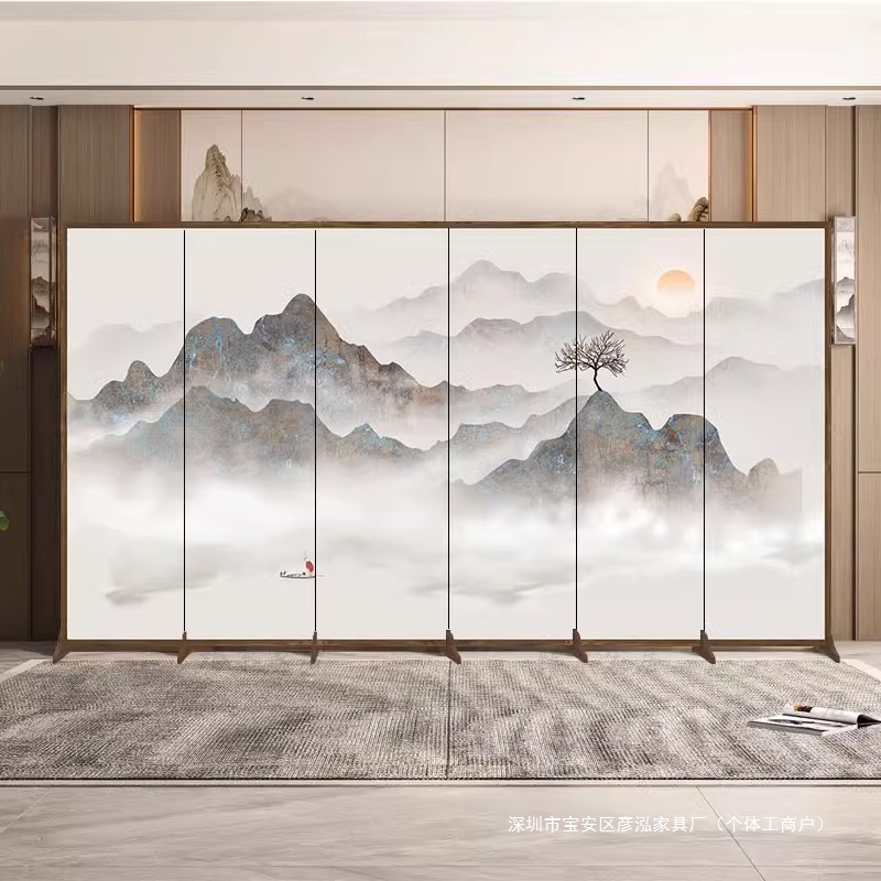 Chinese-Style Screen Partition for Living Room, Foldable Entrance Door, Household Removable Screen, High-End Bedroom Screen