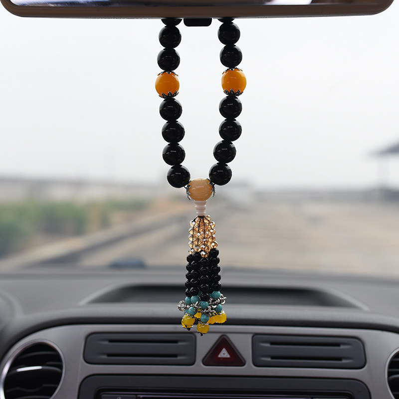 Chinese Style Car Gear Shift Bead Rearview Mirror Pendant Car Ornament Buddha Bead Pendant Crystal Car Hanging Decoration Fortune Bead Ornament