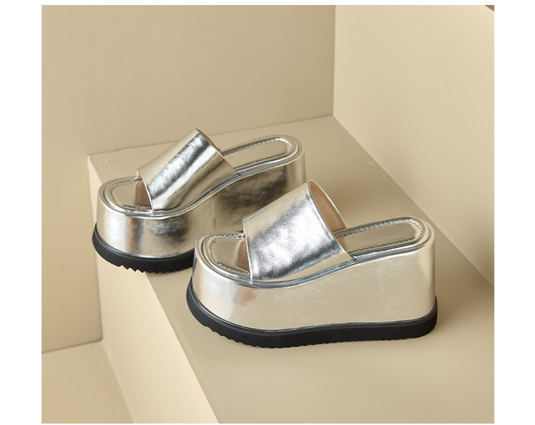Dép sandal quai ngang da thật đế xuồng cao 8 cm phong cách Âu Mỹ — Màu bạc 10cm, Màu bạc 8cm, Màu vàng kim 10cm, Màu đen 10cm chi tiết 24