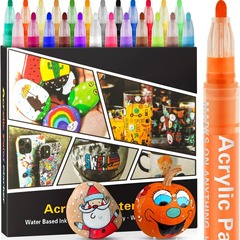 亞馬遜丙烯筆馬克筆記號筆油性直液式套裝24色兒童彩色丙烯馬克筆