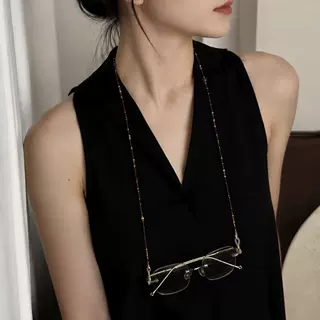 天然石串珠眼镜链复古风气质个性百搭小众设计长款串珠挂脖眼镜链