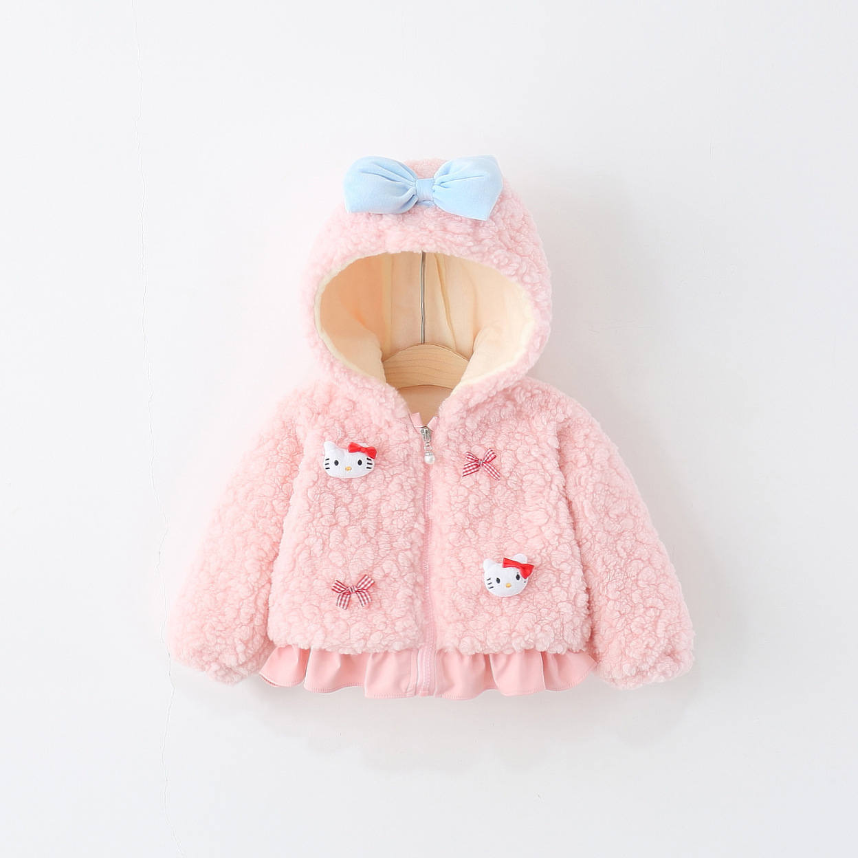 冬季新款童装批发 蝴蝶结猫咪头仿皮草女童毛毛衣外套一件代发