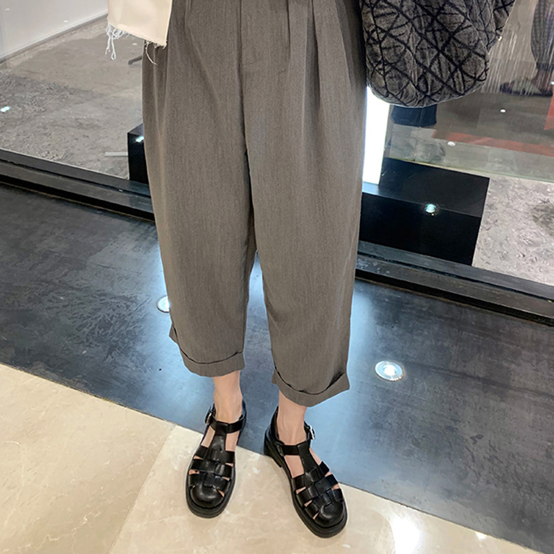 2024 verano nuevo estilo sandalias romanas retro tejido Baotou tacón grueso plataforma retro sandalias romanas planas mujeres