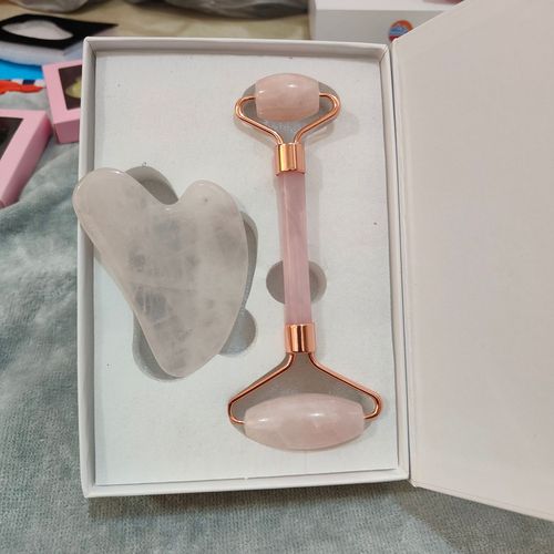 Natural Rose Quartz Roller Massage Tool Face Beauty Device Gua Sha Board Set Rose Quartz Beauty Instrument Wholesale