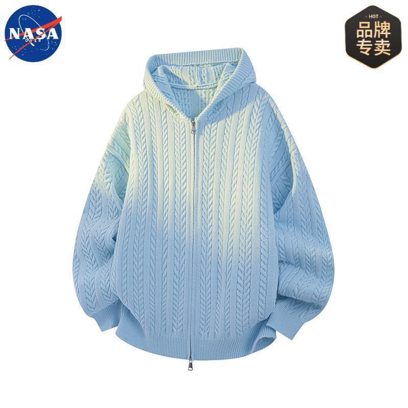 NASA品牌秋冬季肌理感开衫连帽毛衣男女情侣休闲简约百搭宽松外套|undefined