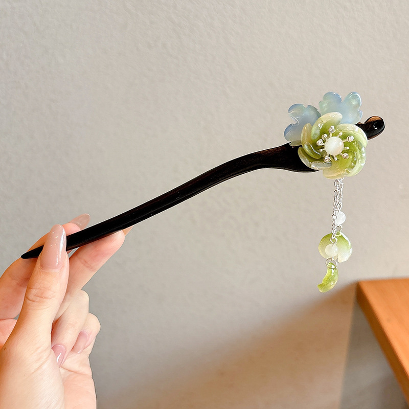 Estilo antiguo chino paso horquilla nuevo estilo chino updo horquilla de alto grado sándalo palillos elegante Hanfu borla tocado