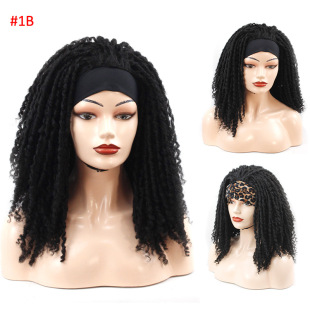 European and American Wig Chemical Fiber Dirty Braid Headset Ice Silk Belt Long Curly Crochet Hair Wig Headset