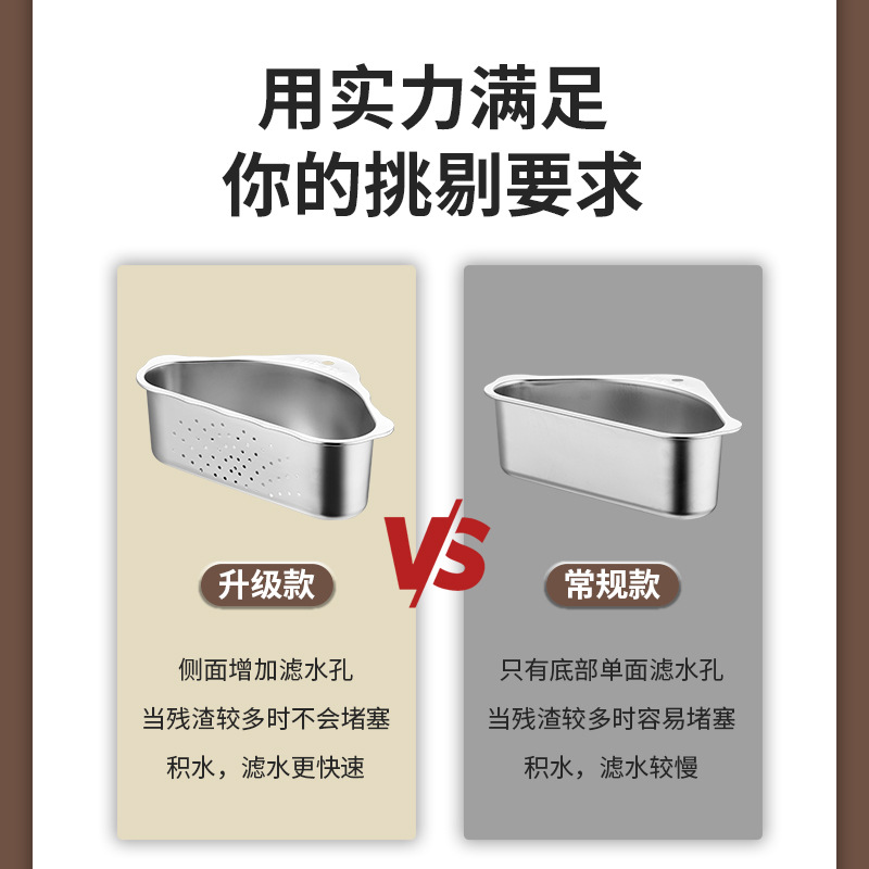 Stainless steel sink strainer basket kitchen leftover food filter magic triangle dishwashing pool net draining rack storage rack