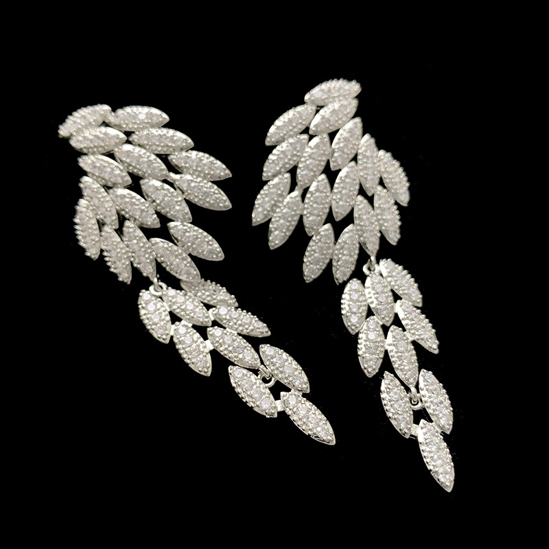 Drop Earrings Classification 1 Pair Quantity 1 Pair Vintage Style Solid Color Feather Inlay Copper Zircon Drop Earrings