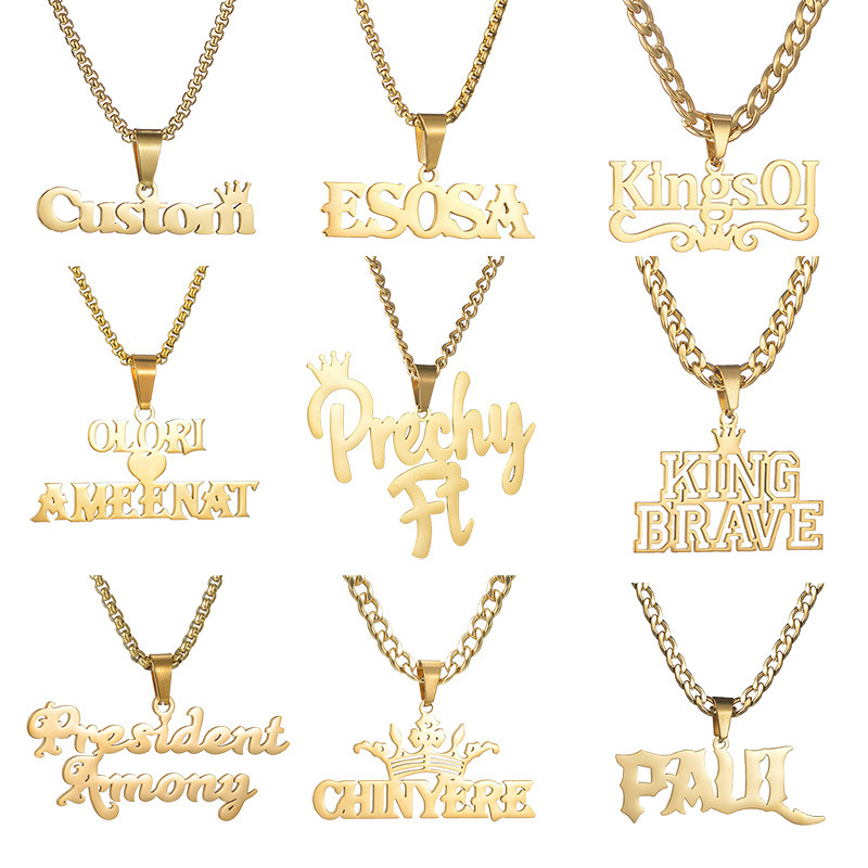 Cross-Border European and American Style DIY Letter Crown Titanium Steel Necklace Stainless Steel Personalized English Name Pendant Clavicle Chain Cross-Border European and American Style DIY Letter Crown Titanium Steel Necklace Stainless Steel Personalized English Name Pendant Clavicle Chain