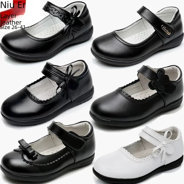 Children's Leather Shoes, Princess Shoes, Recycled Cowhide, Second-Layer Leather, Black Girls' Shoes, School Performance Etiquette Shoes for Primary and Secondary School Students
