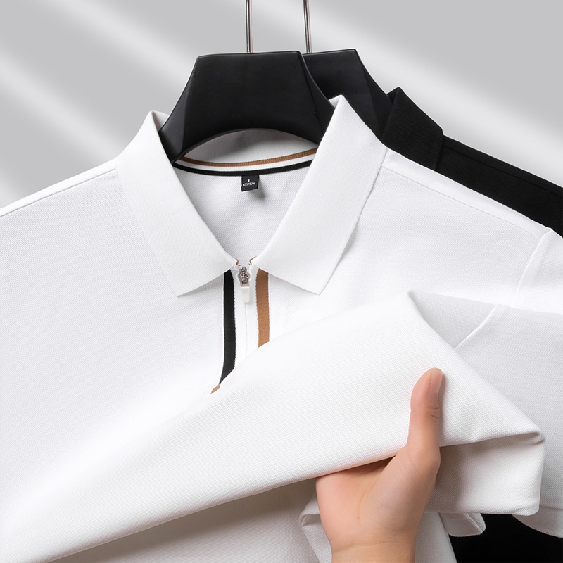 Short-Sleeved T-Shirt Men's High-End Printed Logo Cross-Border Business Golf Wear Casual Zipper Lapel T-Shirt Top