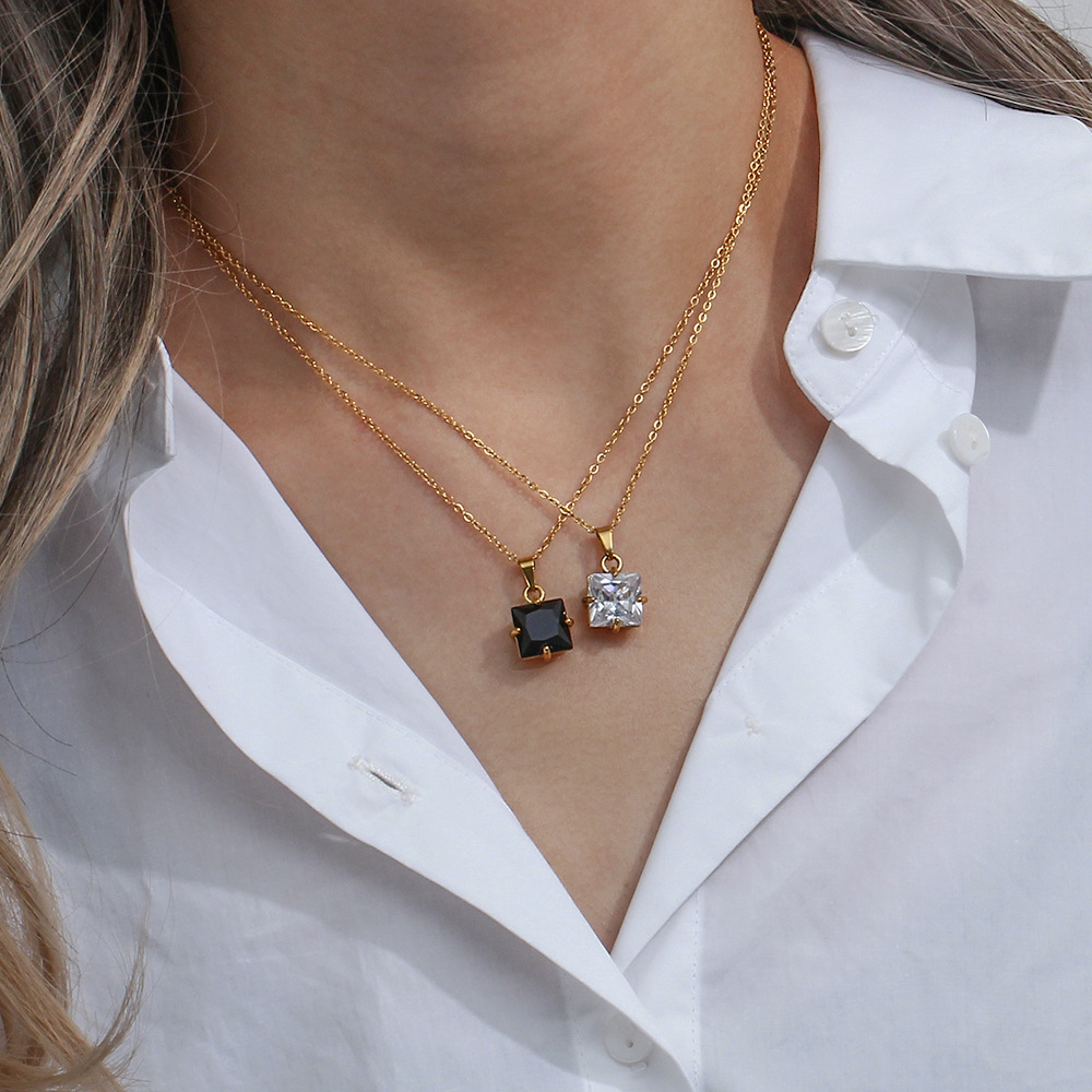 Glam Square Stainless Steel Necklace Plating Zircon Stainless Steel Necklaces_colorza_6