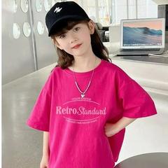 【100% Cotton】Women's and Girls' Letter T-Shirts Summer Outfits Loose Half-Sleeve Stylish and Versatile Tops for Children