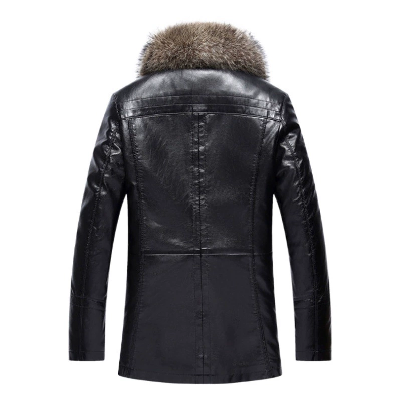 Мужская кожаная куртка зимняя с меховой подкладкой, мужское пальто с отложным воротником в европейском и американском стиле, средней длины, деловой стиль для джентльменов